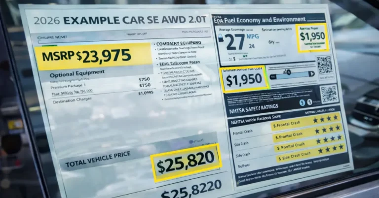 Sticker Price 2026 window sticker example showing